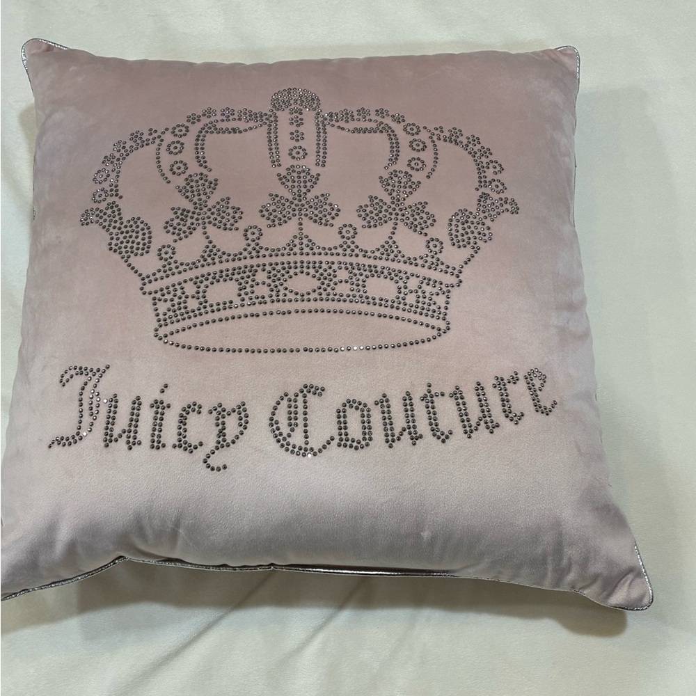 Juicy Couture Y2K Velour Pink Decorative Pillow 20x20in Velvet Rhinestones Crown